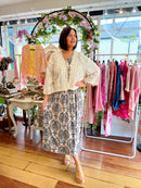 Magic Cap Sleeve Leaf Print Maxi Dress - Black