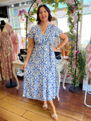 Emery Gold Speckle Printed Dress - Electric Blue