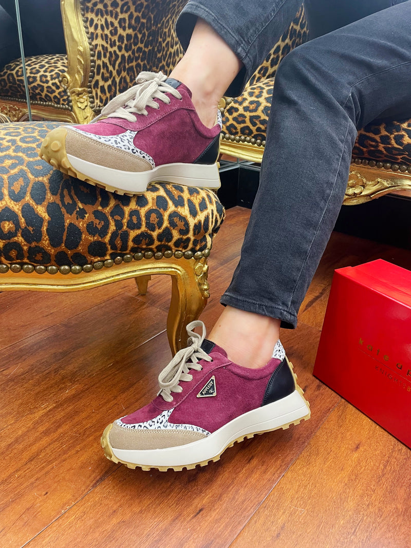 Kate Appleby "Berk" Damson Trainer - Berry, Leopard & Taupe