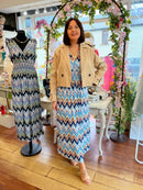 Magic Aztec Printed Magic Maxi Dress- Blue, Brown & Green