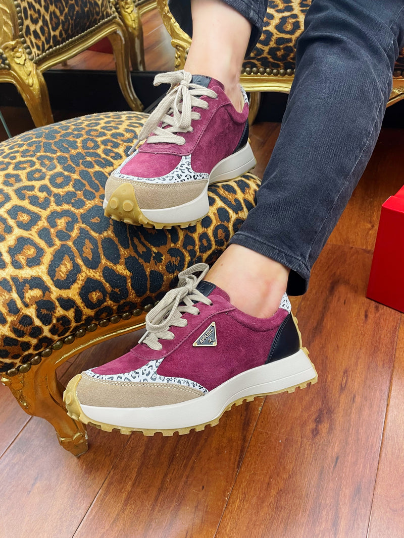 Kate Appleby "Berk" Damson Trainer - Berry, Leopard & Taupe