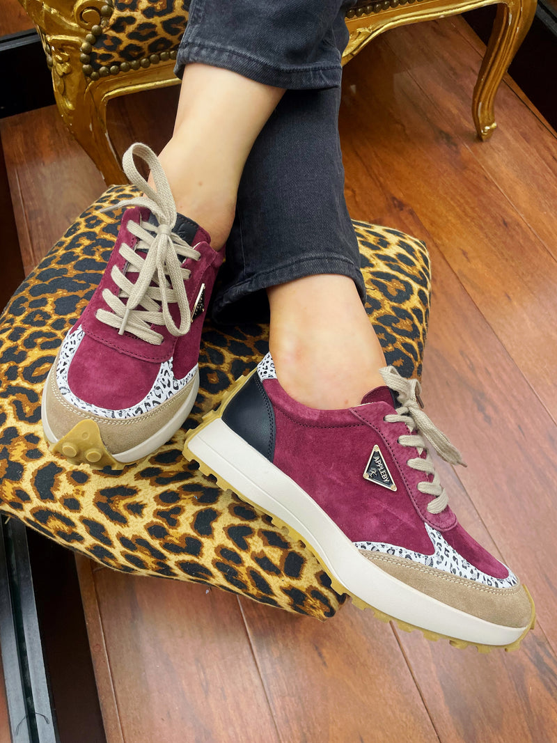 Kate Appleby "Berk" Damson Trainer - Berry, Leopard & Taupe