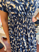 Magic Cap Sleeve Gold Leaf Maxi Dress - Navy & Blue