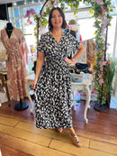 Magic Cap Sleeve Gold Leaf Maxi Dress - Black & Grey