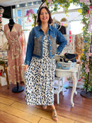 Magic Cap Sleeve Gold Leaf Maxi Dress - Cream & Blue