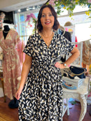 Magic Cap Sleeve Gold Leaf Maxi Dress - Black & Grey