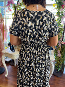 Magic Cap Sleeve Gold Leaf Maxi Dress - Black & Grey