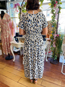 Magic Cap Sleeve Gold Leaf Maxi Dress - Cream & Blue