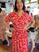 Magic Cap Sleeve Gold Leaf Maxi Dress - Red & Pink