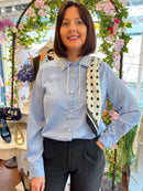 Julia Polka Dot Neck Scarf - White With Black Trims