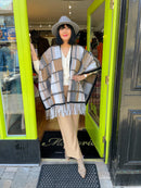 Kadence Tartan Tassel Shawl - Camel & Grey