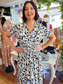 Magic Cap Sleeve Gold Leaf Maxi Dress - Cream & Blue