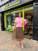 Clodagh Heart & Diamond Print Knit Ruffle Cardi - Pink