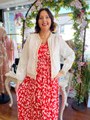 Magic Cap Sleeve Gold Leaf Maxi Dress - Red & Pink