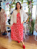 Magic Cap Sleeve Gold Leaf Maxi Dress - Red & Pink