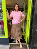 Clodagh Heart & Diamond Print Knit Ruffle Cardi - Pink