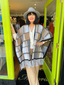 Kadence Tartan Tassel Shawl - Camel & Grey