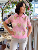 Arya Heart & Diamond Print Knit Jumper - Pink