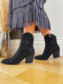 XTI Black Diamante Cowboy Ankle Boot  - Black 141723