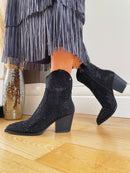 XTI Black Diamante Cowboy Ankle Boot  - Black 141723