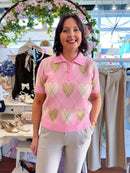 Arya Heart & Diamond Print Knit Jumper - Pink