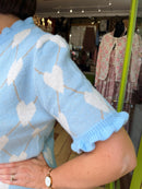 Clodagh Heart & Diamond Print Knit Ruffle Cardi - Blue