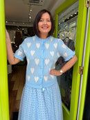 Clodagh Heart & Diamond Print Knit Ruffle Cardi - Blue