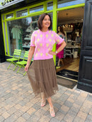 Clodagh Heart & Diamond Print Knit Ruffle Cardi - Pink