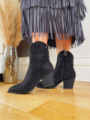 XTI Black Diamante Cowboy Ankle Boot  - Black 141723
