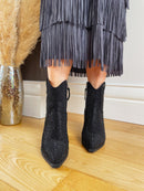 XTI Black Diamante Cowboy Ankle Boot  - Black 141723