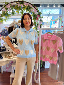 Arya Heart & Diamond Print Knit Jumper - Blue