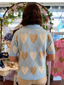 Arya Heart & Diamond Print Knit Jumper - Blue