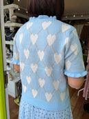 Clodagh Heart & Diamond Print Knit Ruffle Cardi - Blue