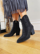 XTI Black Diamante Cowboy Ankle Boot  - Black 141723