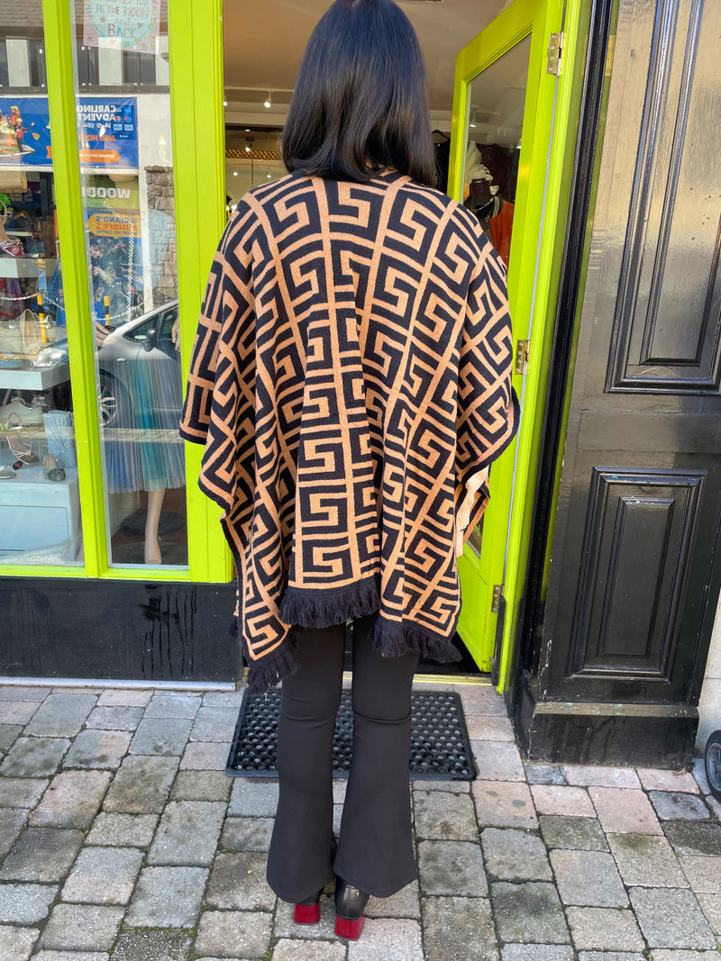 Vienna Printed Shawl - Camel & Black