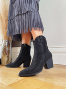 XTI Black Diamante Cowboy Ankle Boot  - Black 141723
