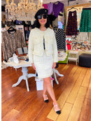 Camile Co-Ord Tweed Knitted Jacket & Skirt Set - Cream & Gold