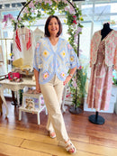 Misty Daisy Crochet Knit Cape Cardi  - Light Blue