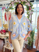 Misty Daisy Crochet Knit Cape Cardi  - Light Blue