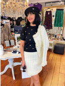 Camile Co-Ord Tweed Knitted Jacket & Skirt Set - Cream & Gold