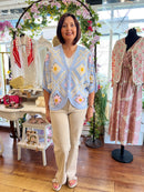 Misty Daisy Crochet Knit Cape Cardi  - Light Blue