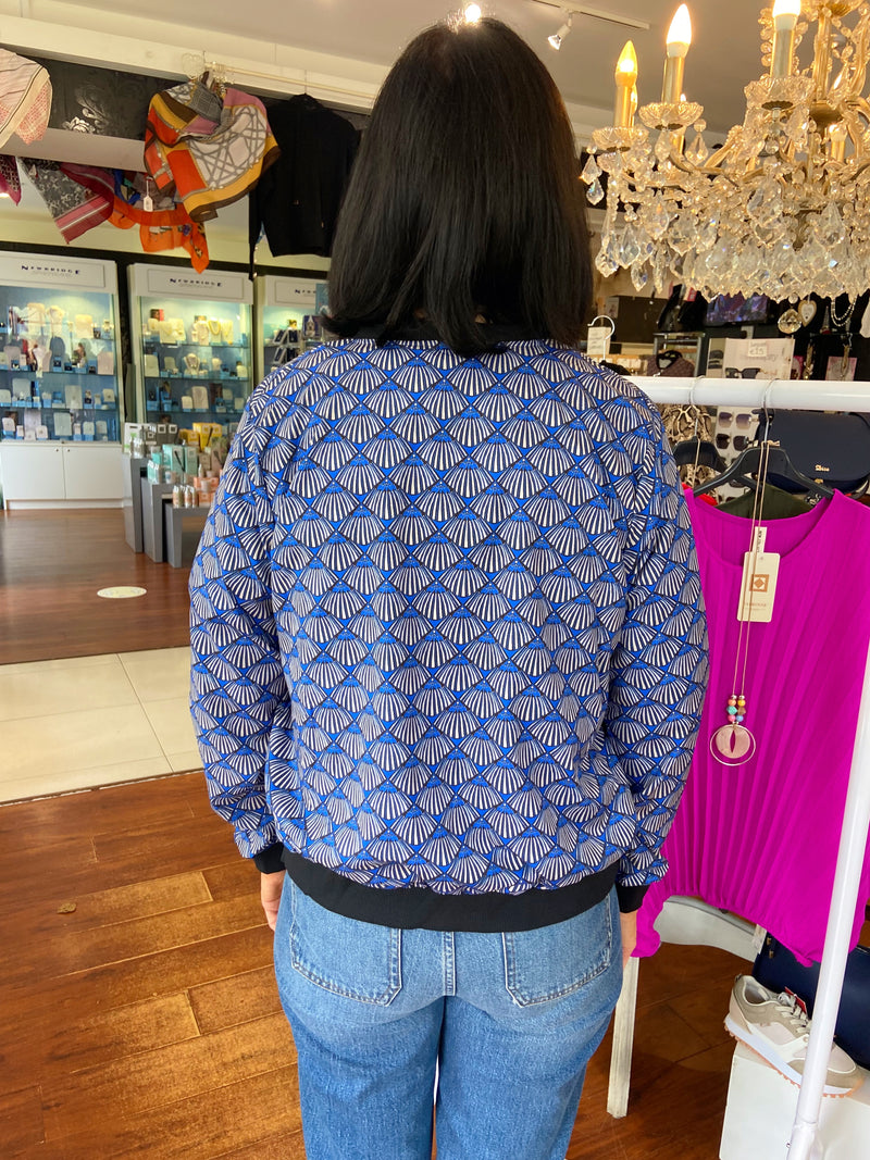 Elena Fan Printed Bomber - Electric Blue