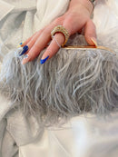 Sloane Feather Clutch With Ring Handle - Grey