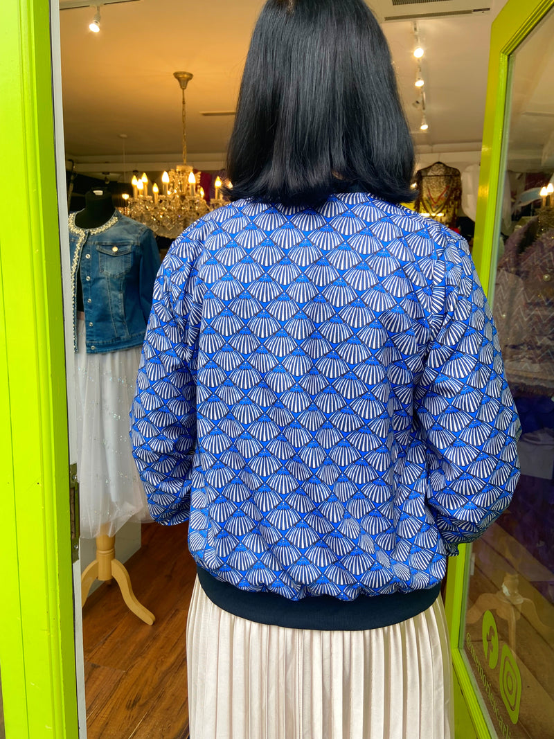 Elena Fan Printed Bomber - Electric Blue