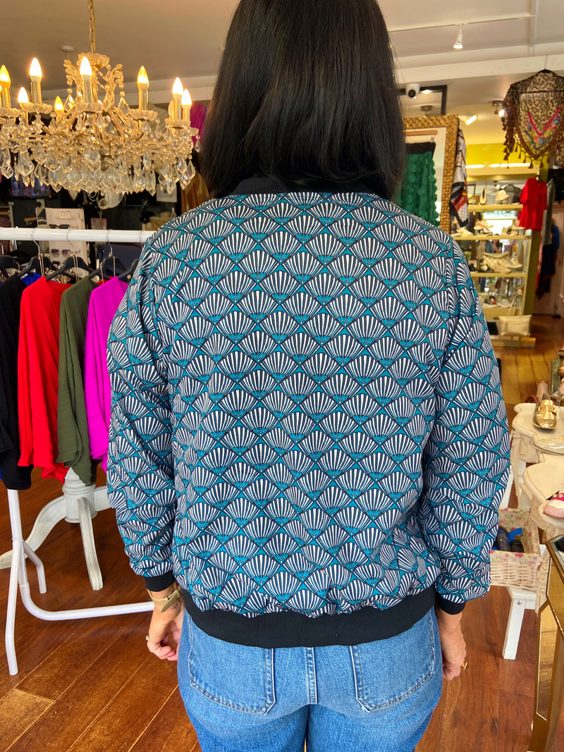 Elena Fan Printed Bomber - Teal