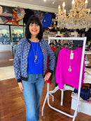 Elena Fan Printed Bomber - Electric Blue