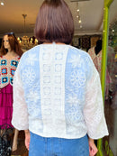 Demi Bow Tie Embroidered Crochet Cardi - White