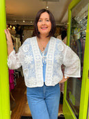 Demi Bow Tie Embroidered Crochet Cardi - White