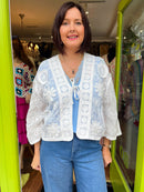 Demi Bow Tie Embroidered Crochet Cardi - White