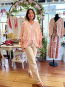 Misty Daisy Crochet Knit Cape Cardi  - Light Pink